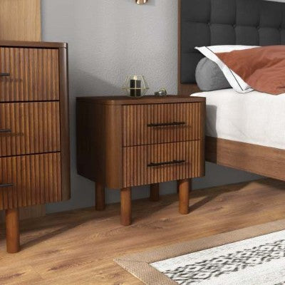 β¨ Logan Mid-Century Modern Walnut Nightstand | Solid Wood Bedside Table with 2 Drawers οΈ