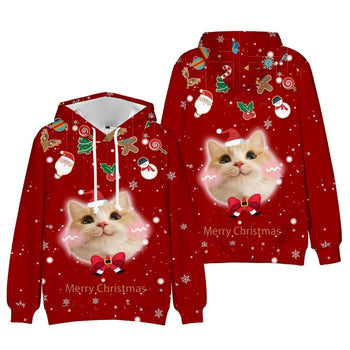 ✨ Merry Christmas Cat Hoodie – Unisex 3D Print Holiday Sweatshirt  Cozy Festive Pullover for Pet Lovers ❤️