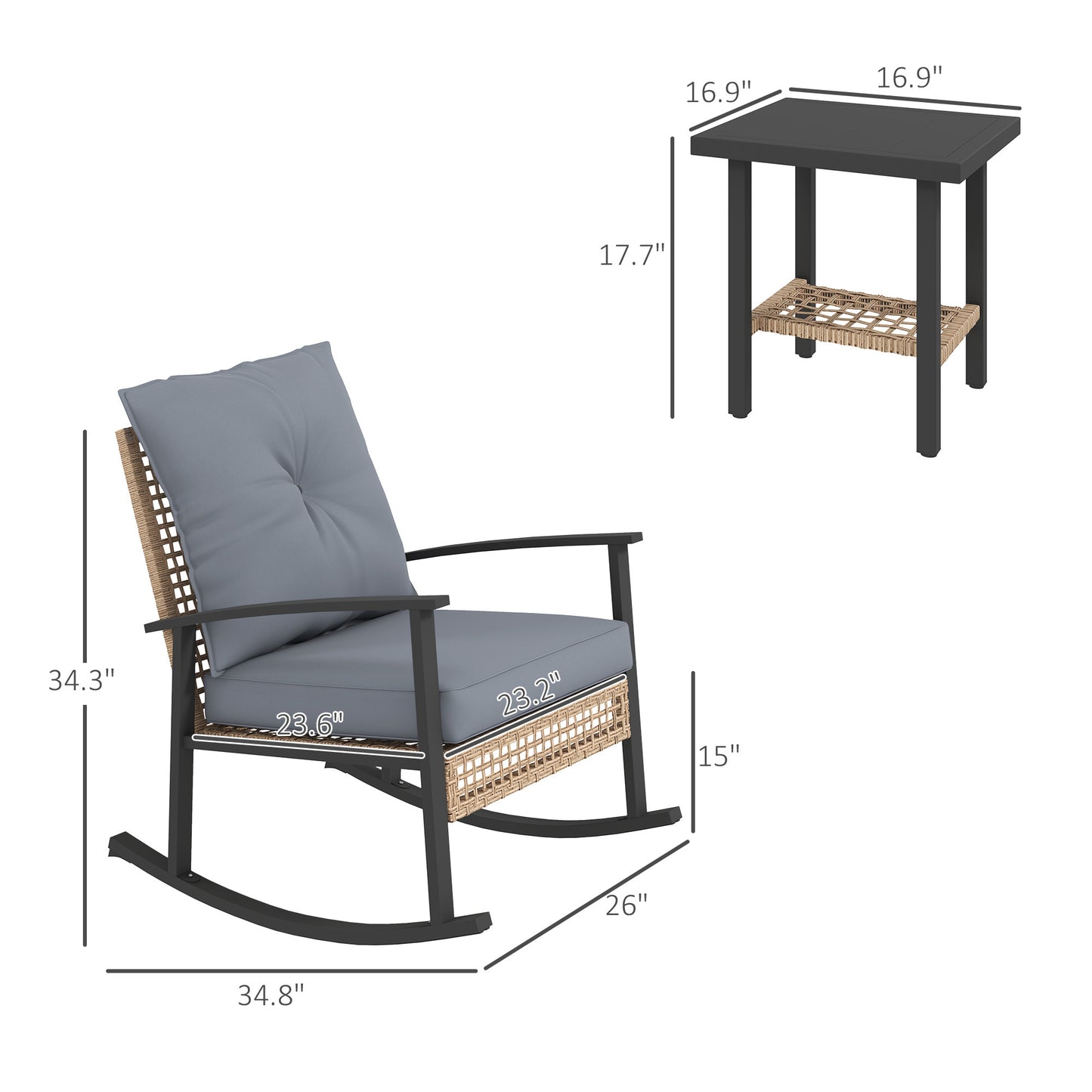 Eclipse Rattan Rocking Bistro Set — 3-Piece Handwoven Outdoor Lounge with Rocker & Table | Modern Comfort Meets Timeless Charm ☕✨