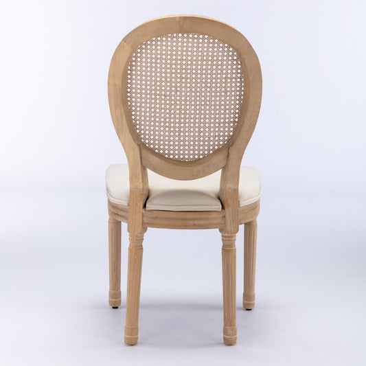 Charm Rattan Dining Chair (Set of 2) — French Vintage Elegance with Linen Comfort & Solid Wood Craftsmanship ✨🍽️