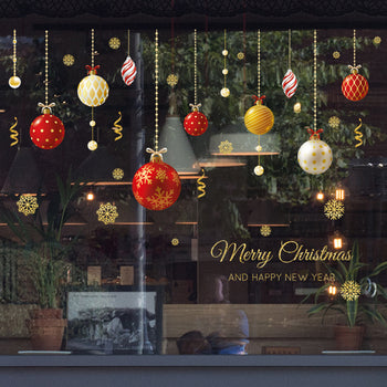 Golden Glow Christmas Hanging Ball Stickers β Elegant Window & Wall Ornaments  Holiday Home Decoration