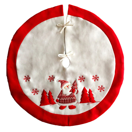 Red & White Christmas Tree Skirt – Classic Santa Design Holiday Base Mat ❄️ Cozy Festive Tree Decoration for Home & Family