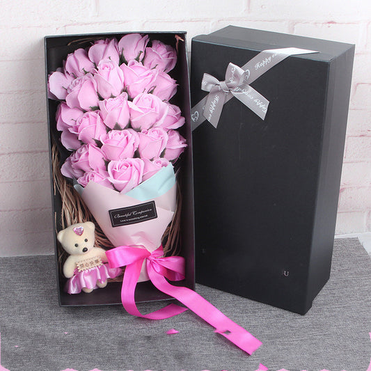 🧸 Teddy Rose Soap Flower Gift Box – Cute Surprise Bouquet with Free Mini Bear 🌹🎁