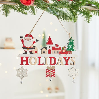 ✨ Wooden “CHRISTMAS” Hanging Ornament – Rustic Holiday Decoration with Santa, Reindeer & Snowman  Perfect for Tree, Wall & Mantel Decor ❄️