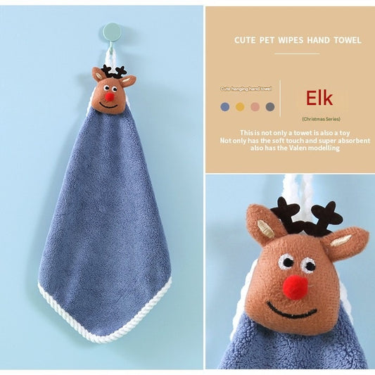 Christmas Theme Plush Hand Towels – Cute Holiday Reindeer, Santa, Snowman & Tree Designs for Kitchen & Bathroom Decor ✨