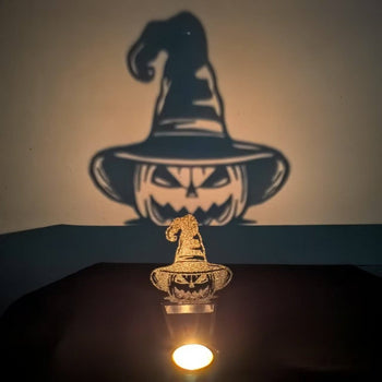 ✨ “Halloween Shadow Projection Candlestick – Spooky Witch & Skull Decor”