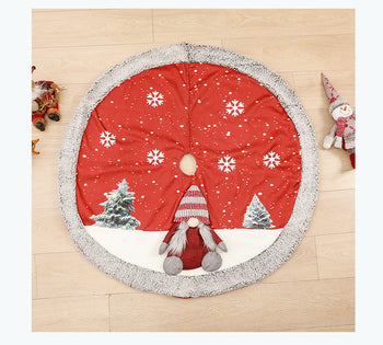 ✨ Linen Christmas Tree Skirt – Red Snowflake & Gnome Design Tree Bottom Mat for Cozy Holiday Home Décor ❄️