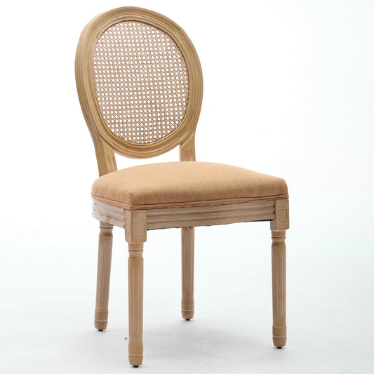 Charm Rattan Dining Chair (Tan Edition) — Set of 2 | Handcrafted French Elegance with Linen Comfort & Solid Wood Finish ✨🪵