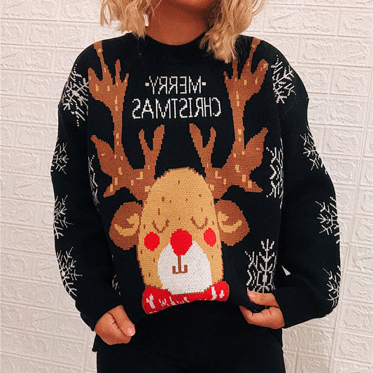 Women’s Merry Christmas Reindeer Sweater – Cute & Cozy Holiday Knit Pullover ❤️✨