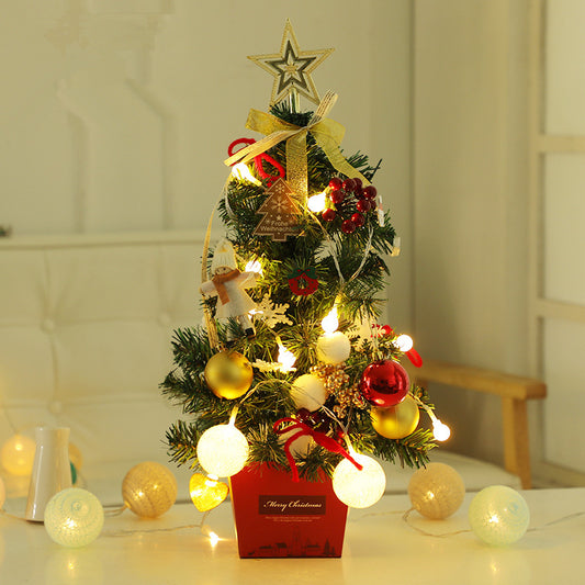 ✨ Mini Golden & Red Christmas Tree – Pre-Decorated Tabletop Tree with Lights, Ornaments & Bows Perfect Holiday Gift & Home Décor