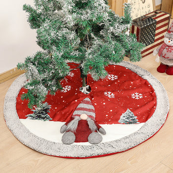✨ Linen Christmas Tree Skirt – Red Snowflake & Gnome Design Tree Bottom Mat for Cozy Holiday Home Décor ❄️