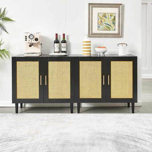 ✨ Side Panel Rattan Buffet Cabinet | Modern Storage Cabinet with Natural Rattan Doors & Adjustable Shelves
