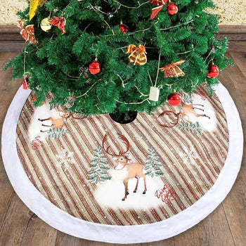 ✨ Flannel Christmas Tree Skirt – Santa Claus & Snowflake Print Cozy Tree Bottom Mat for Holiday Home Décor ❄️