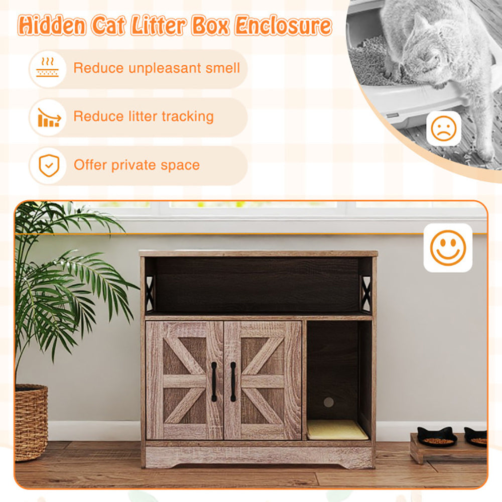 Hidden Cat Litter Box Cabinet with Storage β Rustic Gray Furniture for Cat Owners β¨