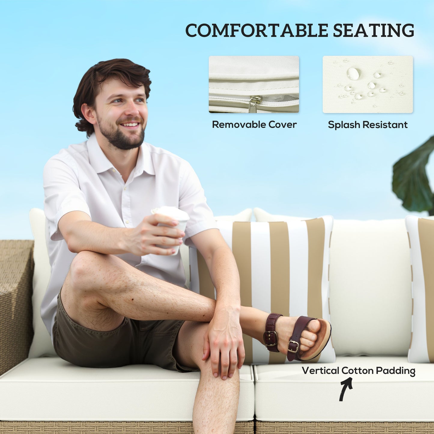 ๐๏ธ Sandstone Serenity Rattan Sofa โ 3-Seater Handwoven Lounge with Cream Cushions & Natural Frame | Coastal Calm & Modern Comfort โ๏ธโจ