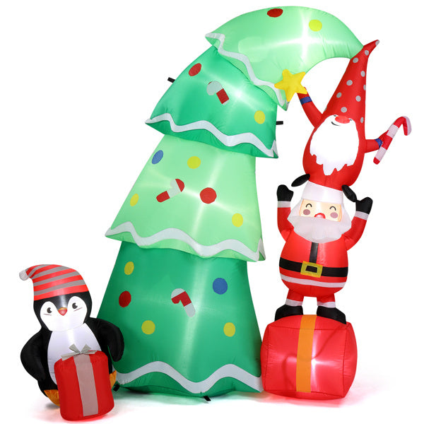 6FT Inflatable Santa & Penguin Christmas Tree with Built-in LED Lights – Fun Outdoor Holiday Yard Décor