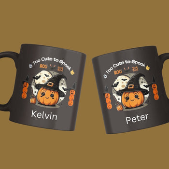 ππ» Too Cute to Spook β Halloween Mug for Kids | Pumpkin & Witch Hat Coffee Cup ββ¨