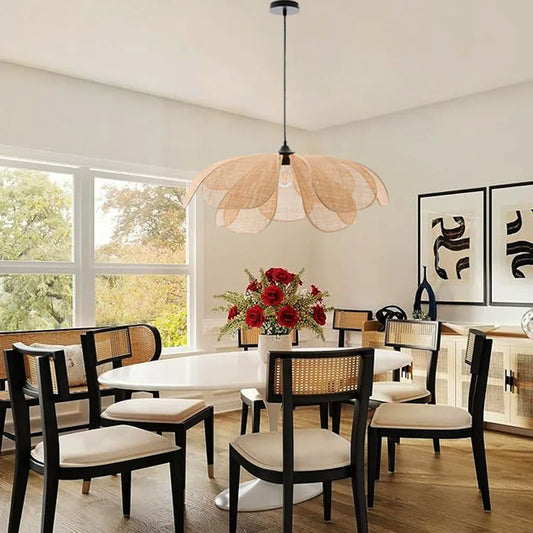 🌸 Japanese Petal Rattan Pendant Lamp – Handwoven Flower Ceiling Light for Dining, Living & Bedroom Spaces 🌿✨