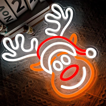 Reindeer Neon LED Light Sign 🎅💡 | Dimmable Christmas Elk Wall Decor for Bedroom, Kids Room & Holiday Parties 🦌✨