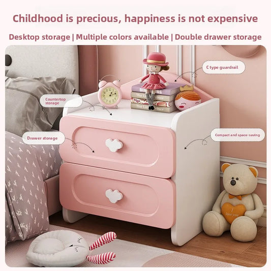🧸 Cute Kids Bedside Storage Table – Double Drawer Nightstand (Bedroom Organizer)