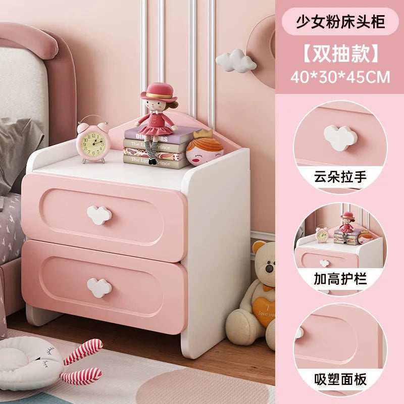 🧸 Cute Kids Bedside Storage Table – Double Drawer Nightstand (Bedroom Organizer)