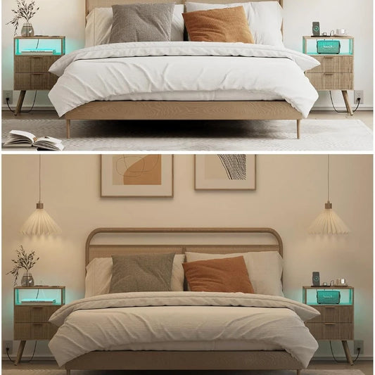 Modern 2-Drawer Nightstand With Open Shelf – Minimalist Wood Side Table for Bedroom Spac