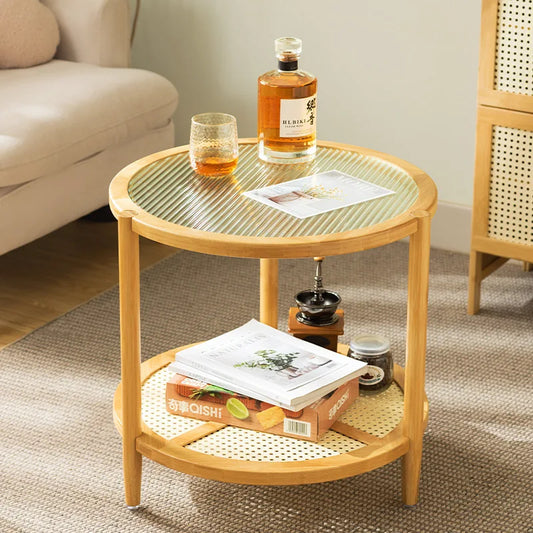 Round Glass & Rattan Coffee Table – Boho Chic Side Table for Living Room or Bedroom 🌿☕