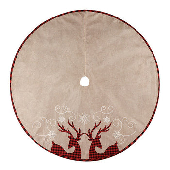 ✨ Rustic Plaid Linen Christmas Tree Skirt – Red Buffalo Check Reindeer Design for Cozy Farmhouse Holiday Decor