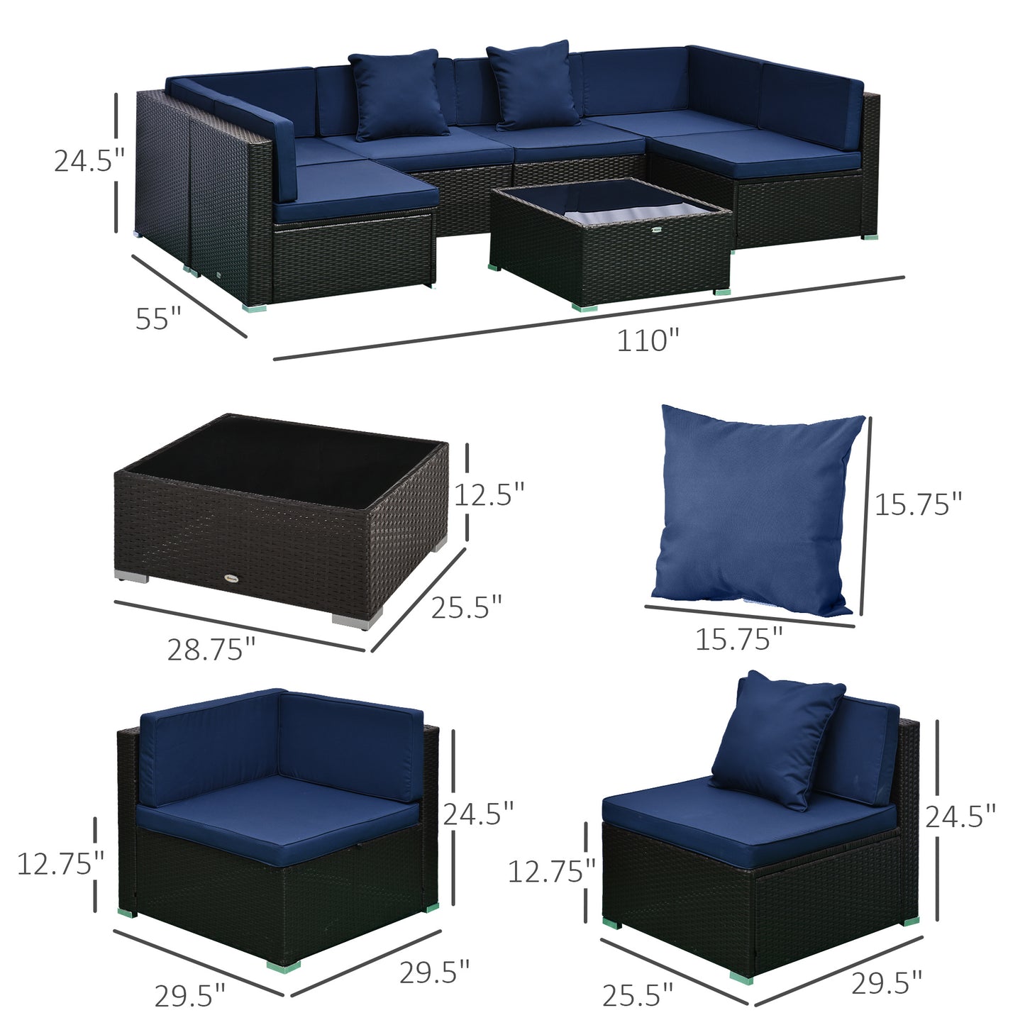 π Midnight Coast Rattan Lounge Set β Modular 5-Piece Outdoor Sofa with Deep Navy Cushions & Black Handwoven Frame β¨ποΈ