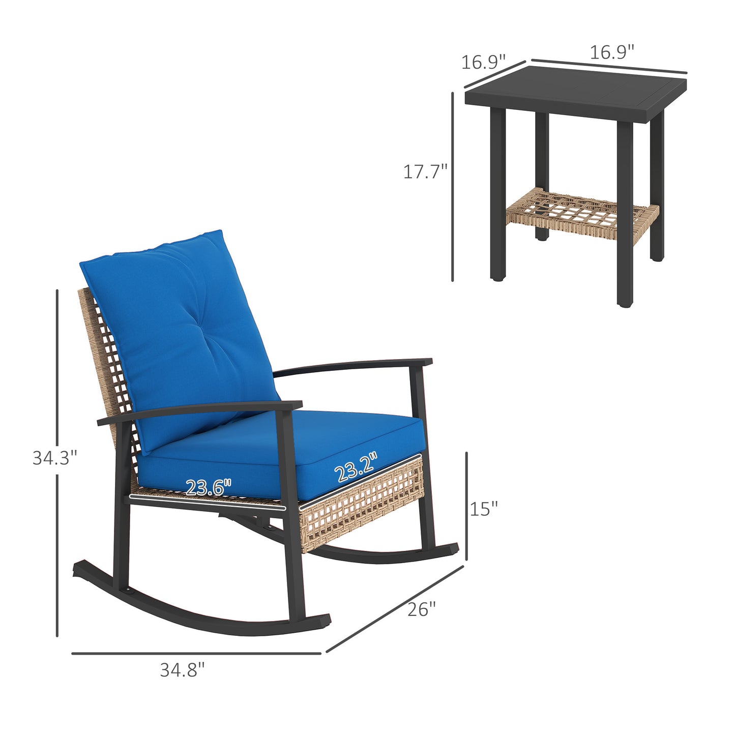 ๐ Ocean Breeze Rattan Rocking Bistro Set โ 3-Piece Handwoven Outdoor Lounge with Deep Blue Cushions & Coastal Charm โ๏ธโจ