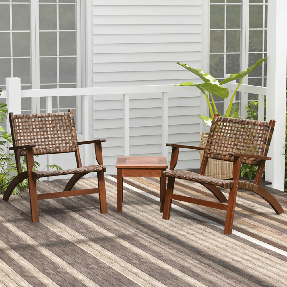 ๐ธ Serenity Rattan Lounge Set โ 3-Piece Eucalyptus Wood & Handwoven Rattan Relaxation Chairs with Rustic Coffee Table โโจ