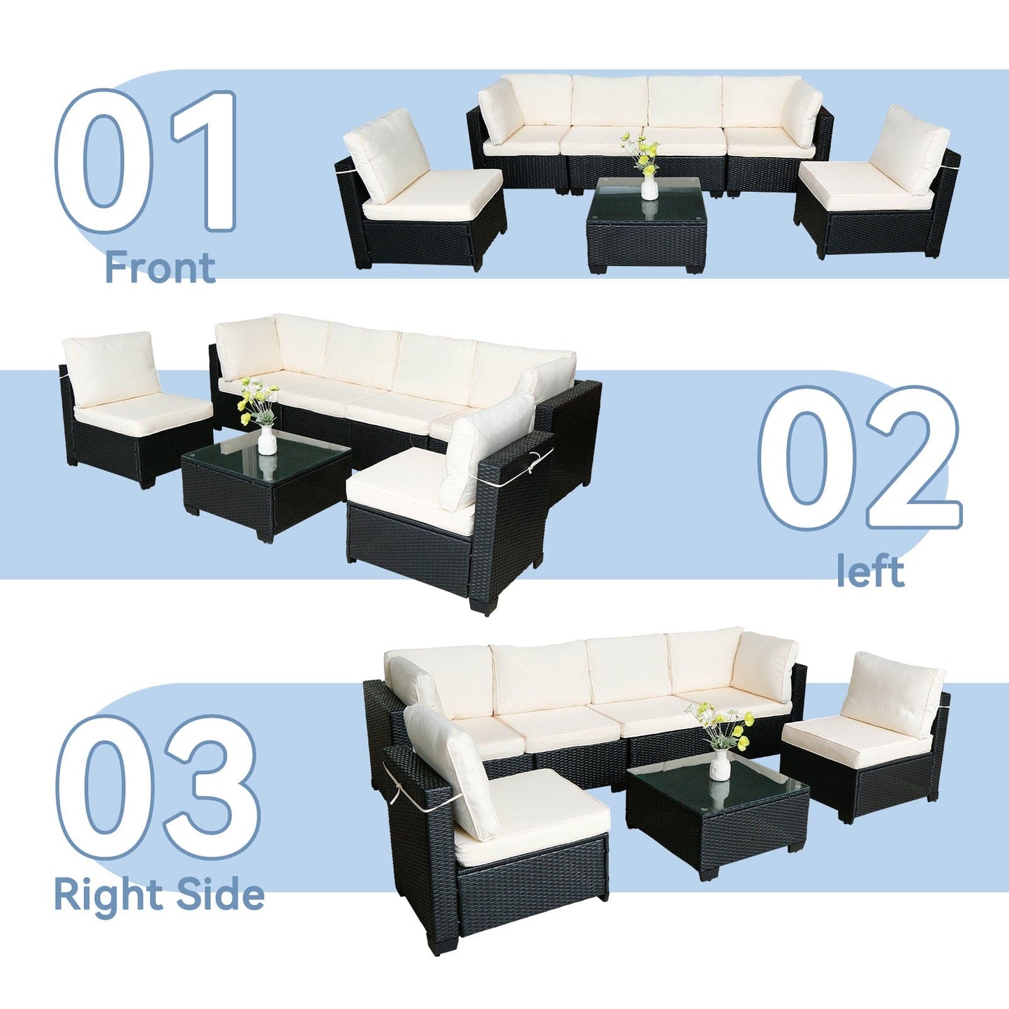 π€ Urban Luxe 7-Piece Rattan Sofa Set β Modular Outdoor & Indoor Lounge with Premium Black Weave & Ivory Cushions ββ¨