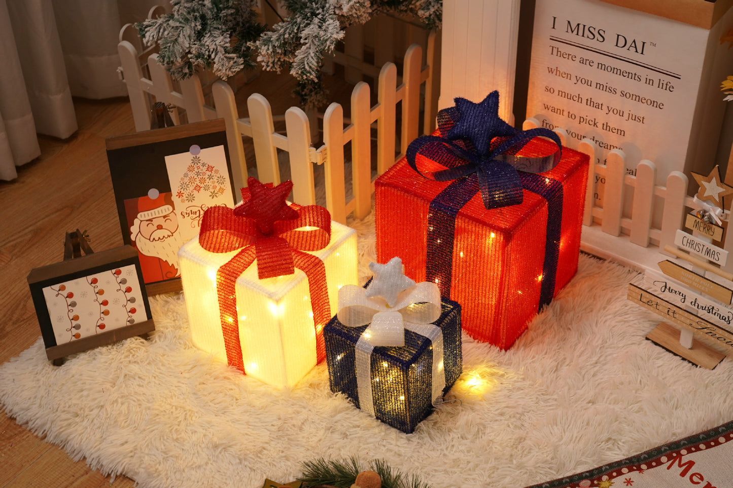 Remote Control LED Christmas Gift Box Lights β 3-Piece Glowing Holiday Decoration Set β¨