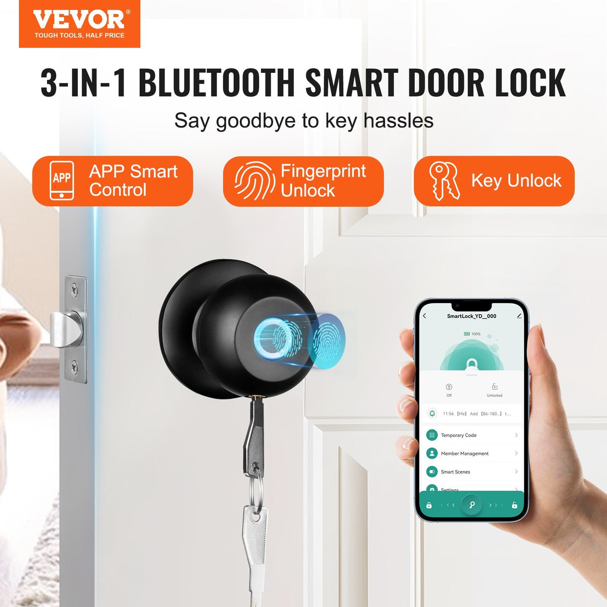 β3-in-1 Smart Bluetooth Fingerprint Door Lock  | App + Key + Touch Access for Modern Homesβ