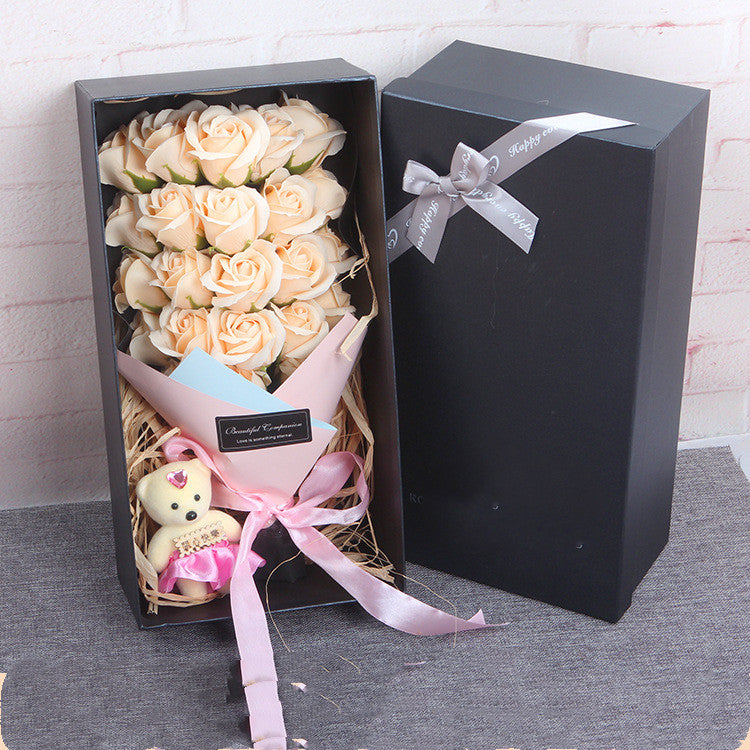 🧸 Teddy Rose Soap Flower Gift Box – Cute Surprise Bouquet with Free Mini Bear 🌹🎁