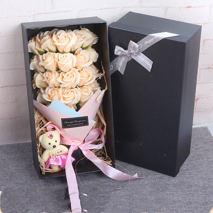 🧸 Teddy Rose Soap Flower Gift Box – Cute Surprise Bouquet with Free Mini Bear 🌹🎁