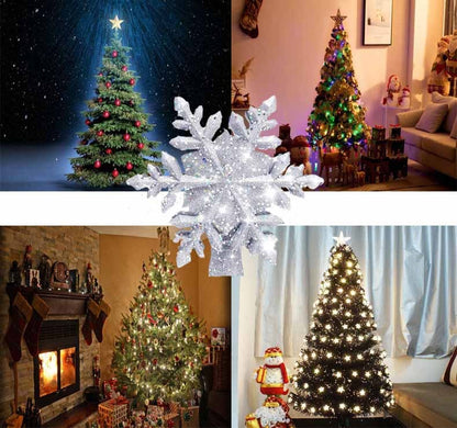 ✨ 3D Glitter LED Star Tree Topper Projector – Lighted Silver & Gold Christmas Decoration for Magical Holiday Glow