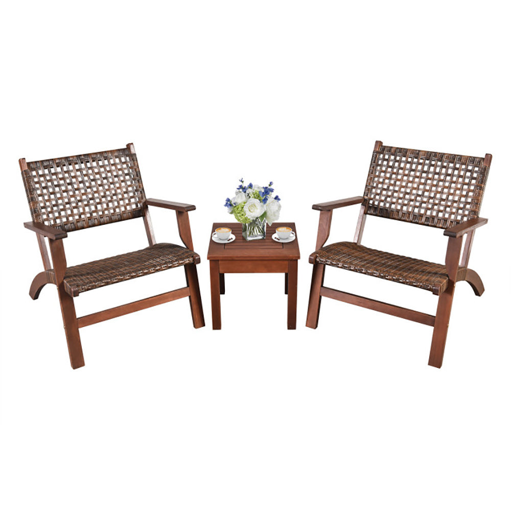 🌸 Serenity Rattan Lounge Set — 3-Piece Eucalyptus Wood &amp; Handwoven Rattan Relaxation Chairs with Rustic Coffee Table ☕✨