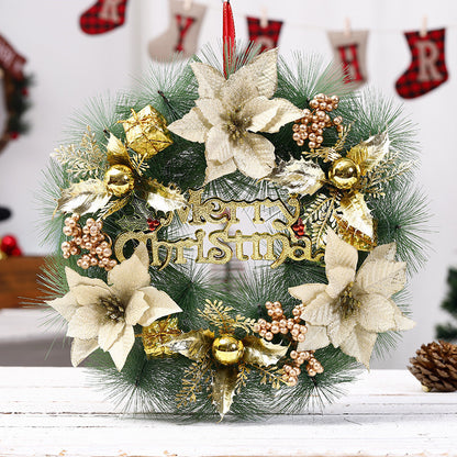 Elegant “Merry Christmas” Door Wreath – Festive Golden Bow & Pine Ornament Decoration ✨