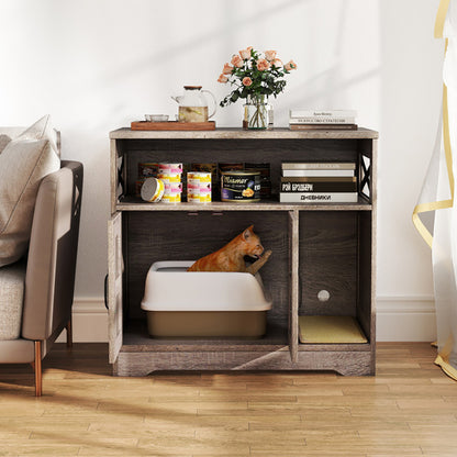 Hidden Cat Litter Box Cabinet with Storage – Rustic Gray Furniture for Cat Owners ✨