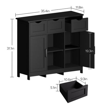 Matte Black Wooden Storage Cabinet with Drawers & Shelves – Modern Accent Sideboard for Living Room & Entryway