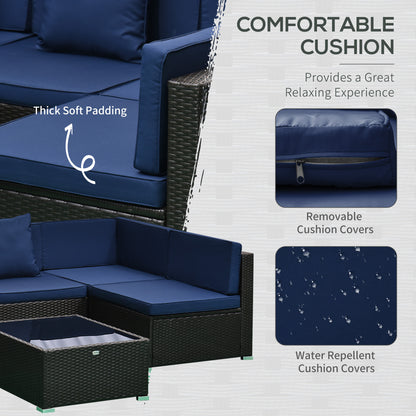 🌙 Midnight Coast Rattan Lounge Set — Modular 5-Piece Outdoor Sofa with Deep Navy Cushions & Black Handwoven Frame ✨🏝️