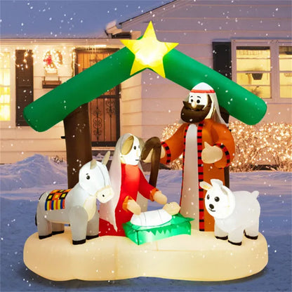 6.7FT Giant Inflatable Christmas Nativity Scene with LED Lights – Quick Setup Outdoor Yard Decoration ✨