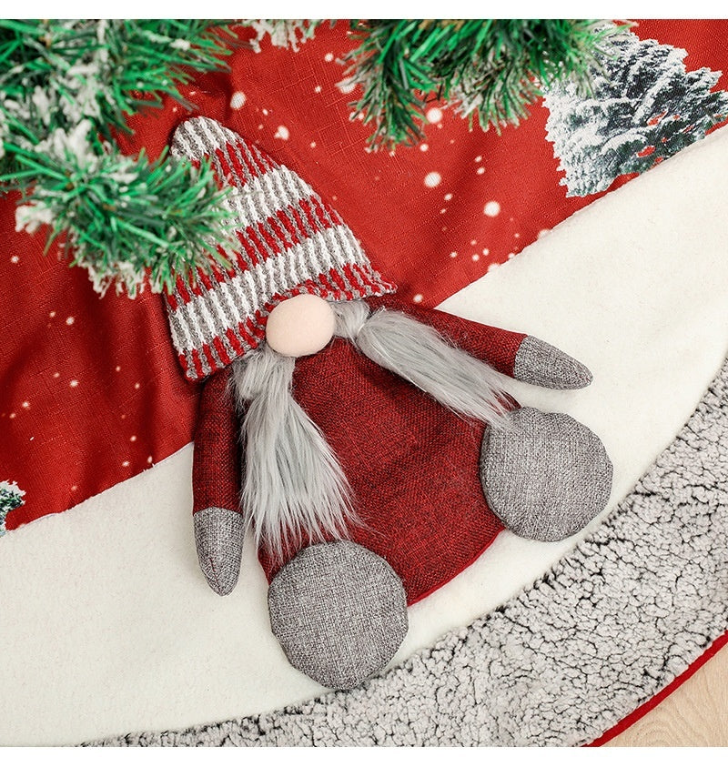 ✨ Linen Christmas Tree Skirt – Red Snowflake & Gnome Design Tree Bottom Mat for Cozy Holiday Home Décor ❄️