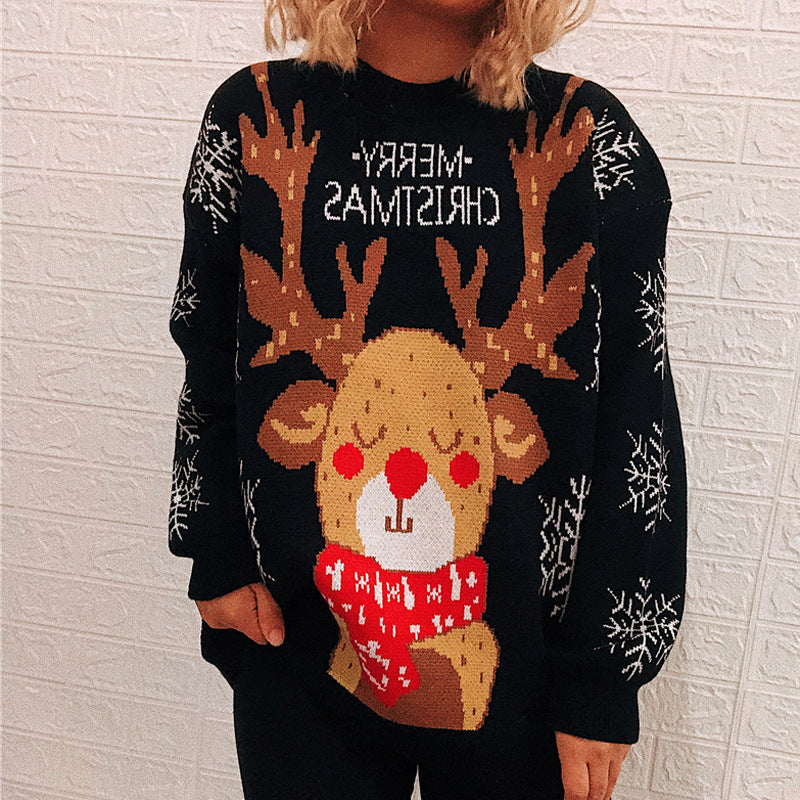 Women’s Merry Christmas Reindeer Sweater – Cute & Cozy Holiday Knit Pullover ❤️✨
