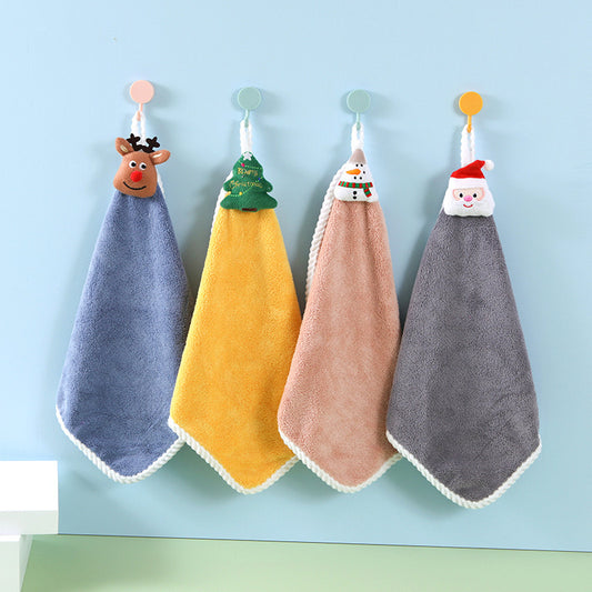 Christmas Theme Plush Hand Towels – Cute Holiday Reindeer, Santa, Snowman & Tree Designs for Kitchen & Bathroom Decor ✨