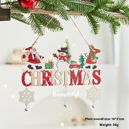 ✨ Wooden “CHRISTMAS” Hanging Ornament – Rustic Holiday Decoration with Santa, Reindeer & Snowman  Perfect for Tree, Wall & Mantel Decor ❄️