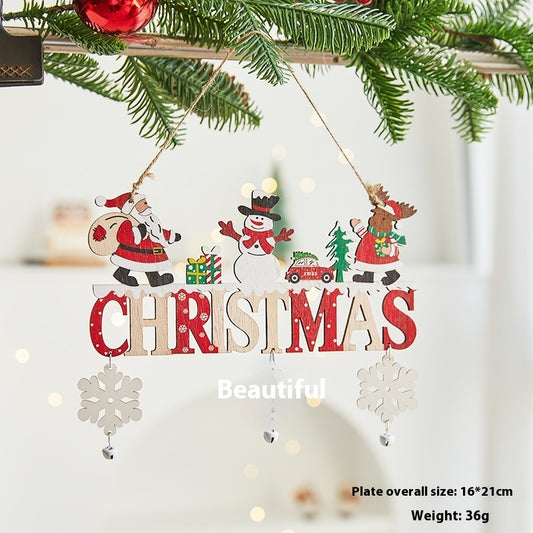 ✨ Wooden “CHRISTMAS” Hanging Ornament – Rustic Holiday Decoration with Santa, Reindeer & Snowman  Perfect for Tree, Wall & Mantel Decor ❄️