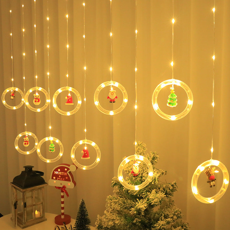 LED Christmas Curtain Lights – Creative Hanging Window Lights with Santa & Snowflake Ornaments for Cozy Holiday Décor ✨