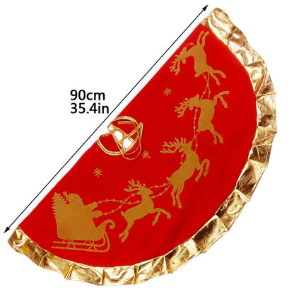 ✨ Red & Gold Christmas Tree Skirt – Elegant “Merry Christmas” Design with Reindeer Carriage  Luxury Festive Base Mat for Holiday Trees